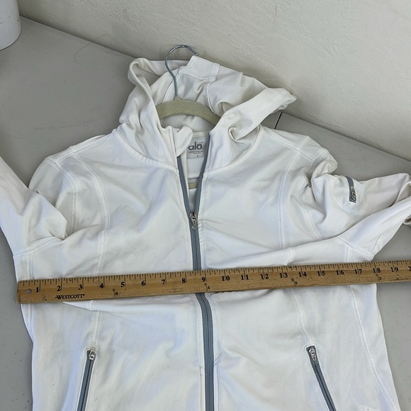 Alo white jacket scuba style ponytail hoodie hole - Picture 7 of 13